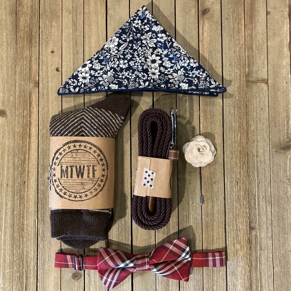 NEW Full Box Set Bow Tie - Brown & Red